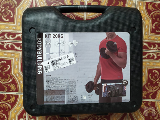 20KG KIT SET MANUBRI BODYBUILDING PESI GHISA COMPONIBILI ALLENAMENTO VALIGETTA foto-23097