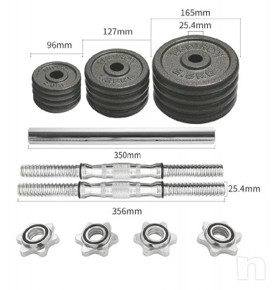 KIT MANUBRI REGOLABILI 20 KG CON PROLUNGA PESI COMPONIBILI PALESTRA FITNESS SET foto-45917