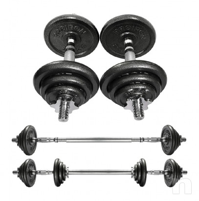 KIT MANUBRI REGOLABILI 20 KG CON PROLUNGA PESI COMPONIBILI PALESTRA FITNESS SET foto-23238