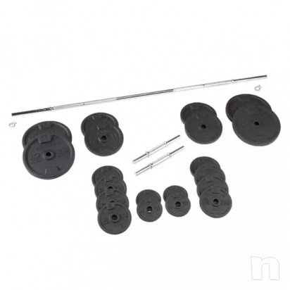 KIT SET MANUBRI E BILANCIERE BODYBUILDI 93 KG PESI GHISA COMPONIBILI PALESTRA foto-46279